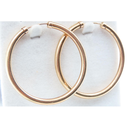 130 - Pair of 9 Carat Yellow Gold Hoop Earrings 4cm Diameter