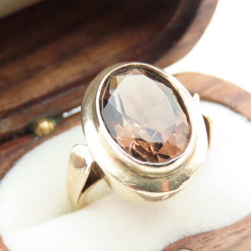 133 - Single Stone Smoky Quartz Set Ladies Ring Mounted in 9 Carat Yellow Gold Ring Size J