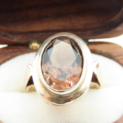 133 - Single Stone Smoky Quartz Set Ladies Ring Mounted in 9 Carat Yellow Gold Ring Size J