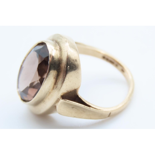 133 - Single Stone Smoky Quartz Set Ladies Ring Mounted in 9 Carat Yellow Gold Ring Size J