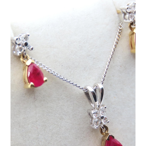 134 - Pear Cut Ruby and Diamond Set Necklace and Earring Set Mounted in 18 Carat Yellow and White Gold Cha... 