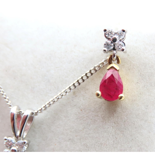 134 - Pear Cut Ruby and Diamond Set Necklace and Earring Set Mounted in 18 Carat Yellow and White Gold Cha... 