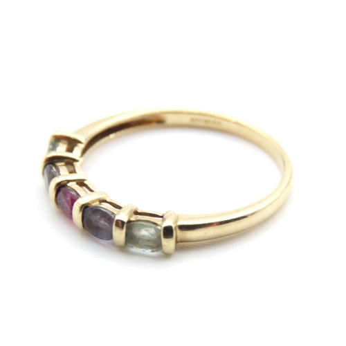 135 - Polished Amethyst Aquamarine and Ruby Five Stone Ring Set in 9 Carat Yellow Gold Ring Size V and a H... 