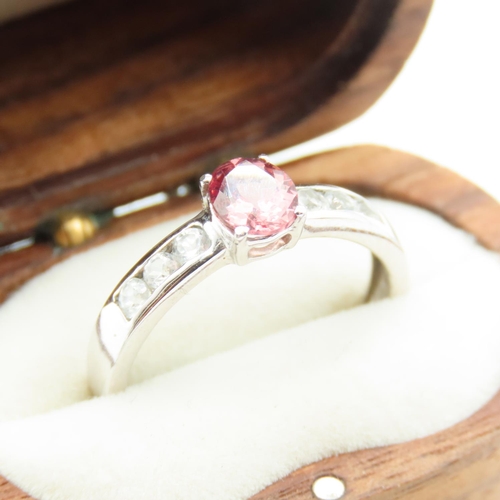Pink Tourmaline and Gemset Ladies Ring Mounted in 9 Carat White Gold Ring Size O