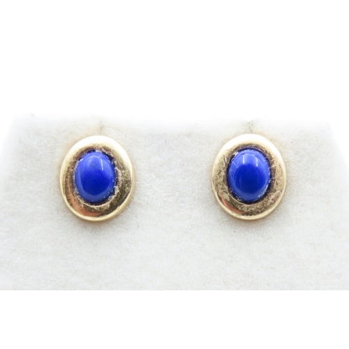 160 - Pair of Bezel Set Lapis Lazuli Earrings Set in 9 Carat Yellow Gold