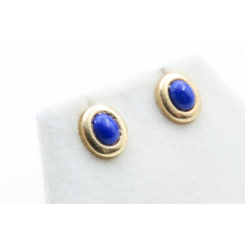 160 - Pair of Bezel Set Lapis Lazuli Earrings Set in 9 Carat Yellow Gold