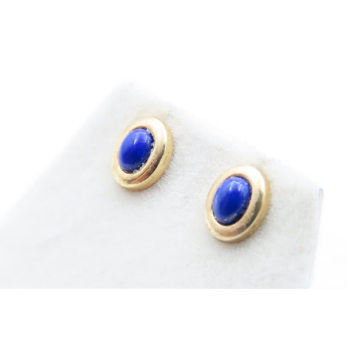 160 - Pair of Bezel Set Lapis Lazuli Earrings Set in 9 Carat Yellow Gold