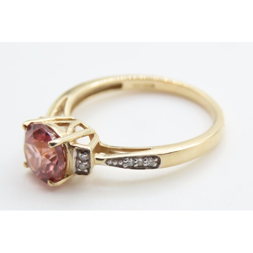 173 - Pink Tourmaline and Diamond Set Ladies Ring Mounted in 9 Carat Yellow Gold Ring Size N and Half