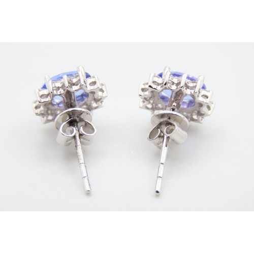 18 - Pair of Tanzanite and Diamond Set Ladies Cluster Earrings Set in 18 Carat White Gold Each 1cm High E... 