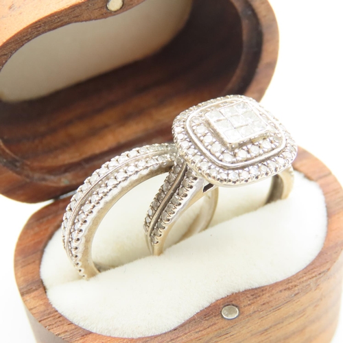 182 - Diamond Set Engagement and Wedding Band Set in 18 Carat White Gold Ring Size K