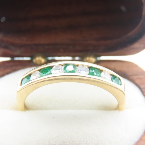 187 - Emerald and Diamond Set 18 Carat Yellow Gold Band Ring Size S