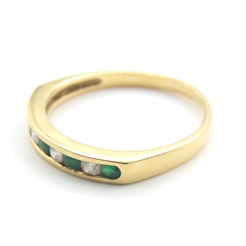 187 - Emerald and Diamond Set 18 Carat Yellow Gold Band Ring Size S