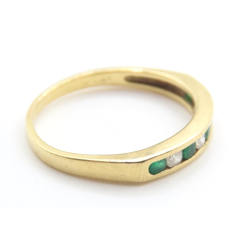 187 - Emerald and Diamond Set 18 Carat Yellow Gold Band Ring Size S