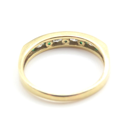 187 - Emerald and Diamond Set 18 Carat Yellow Gold Band Ring Size S