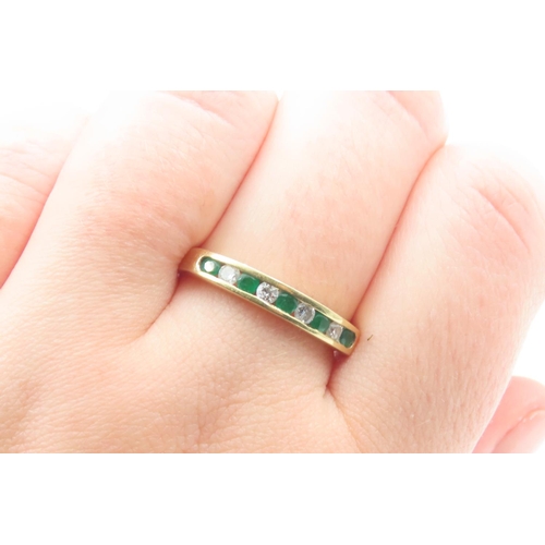 187 - Emerald and Diamond Set 18 Carat Yellow Gold Band Ring Size S