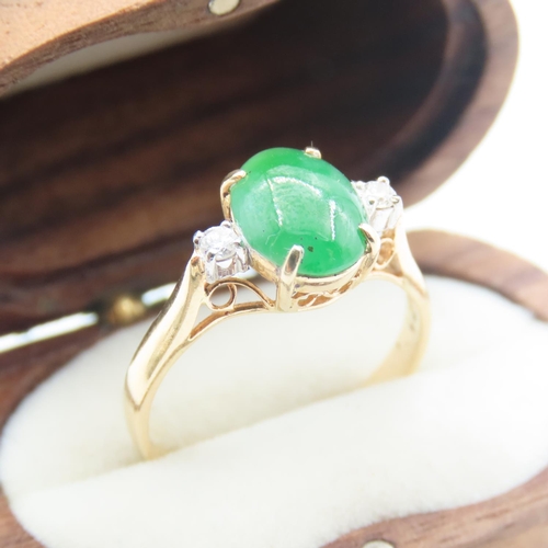 191 - Jade and Diamond Ring Mounted on 14 Carat Yellow Gold Size M and a Half