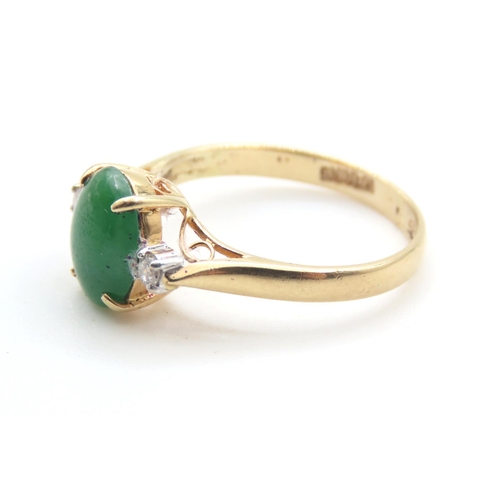 191 - Jade and Diamond Ring Mounted on 14 Carat Yellow Gold Size M and a Half