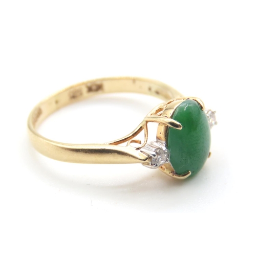 191 - Jade and Diamond Ring Mounted on 14 Carat Yellow Gold Size M and a Half