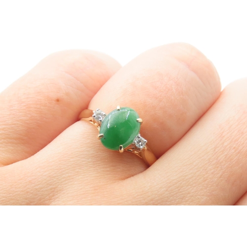 191 - Jade and Diamond Ring Mounted on 14 Carat Yellow Gold Size M and a Half