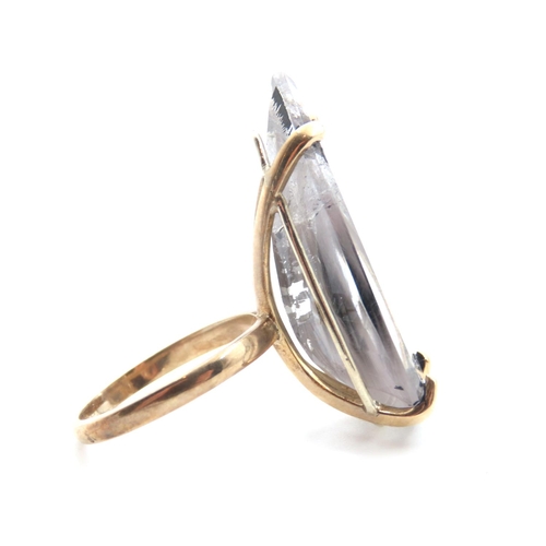 194 - 9 Carat Yellow Gold Modernist Form Four Claw Set Quartz Mounted Statement Ring