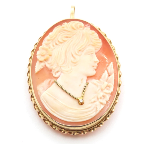 196 - 9 Carat Yellow Gold Cameo Brooch Pendant 4.5cm High