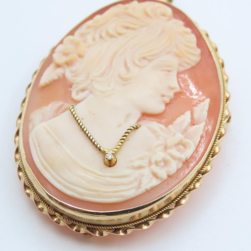 196 - 9 Carat Yellow Gold Cameo Brooch Pendant 4.5cm High