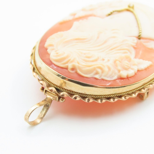 196 - 9 Carat Yellow Gold Cameo Brooch Pendant 4.5cm High