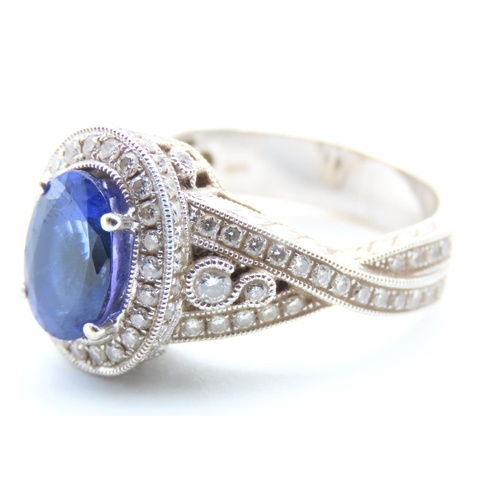 2 - Tanzanite and Diamond Ring Set in 18 Carat White Gold Attractively Detailed Further Diamonds Set to ... 