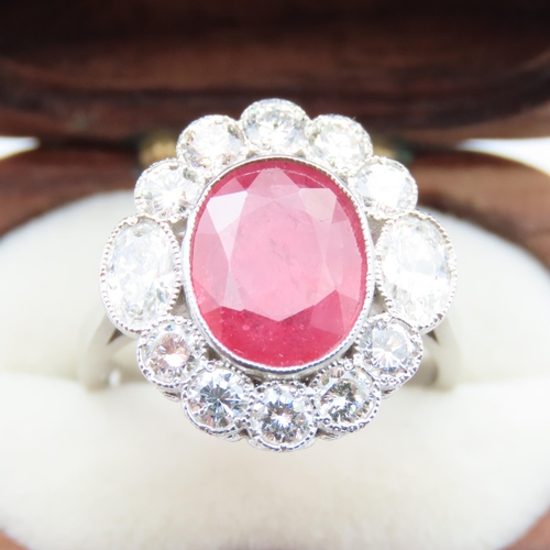 20 - Ruby Diamond Set Ring Cluster Ring Mounted on Platinum Band Size N and a Half Ruby 4 Carat Diamonds ... 