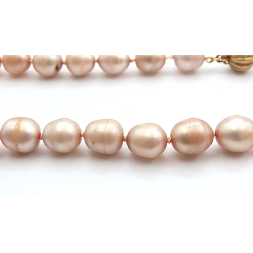 211 - Pearl Necklace 14 Carat Yellow Gold Clasp Single Strand 44cm Long