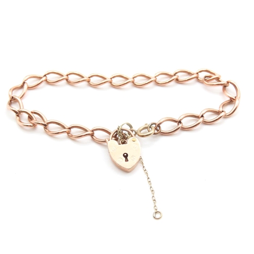 212 - 9 Carat Rose Gold Ladies Bracelet Heart Motif Padlock Clasp 20cm Long Articulated Form