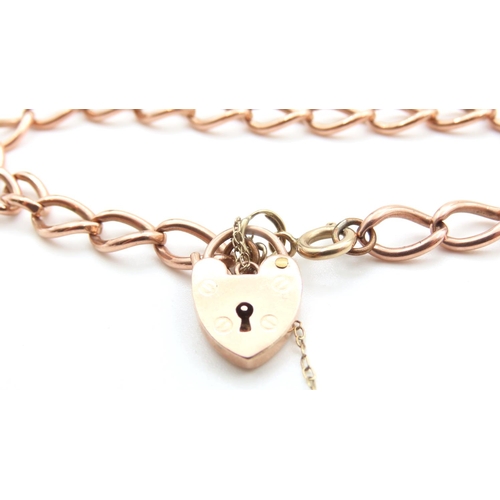 212 - 9 Carat Rose Gold Ladies Bracelet Heart Motif Padlock Clasp 20cm Long Articulated Form