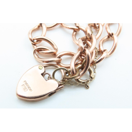 212 - 9 Carat Rose Gold Ladies Bracelet Heart Motif Padlock Clasp 20cm Long Articulated Form