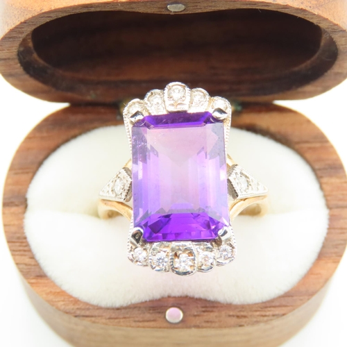 217 - Amethyst and Diamond Ladies Ring Mounted on 9 Carat Yellow Gold Band Ring Size O