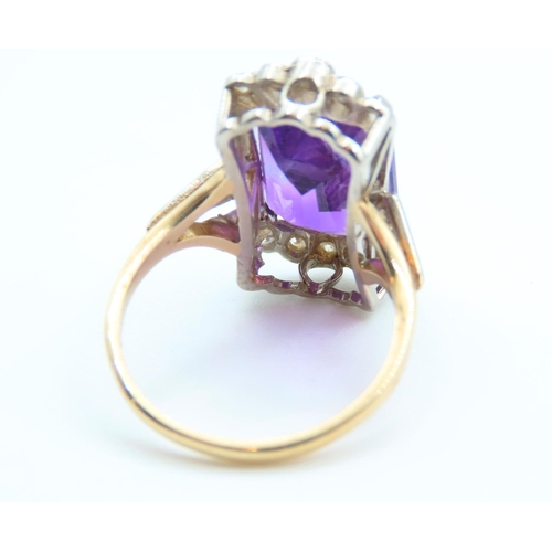 217 - Amethyst and Diamond Ladies Ring Mounted on 9 Carat Yellow Gold Band Ring Size O