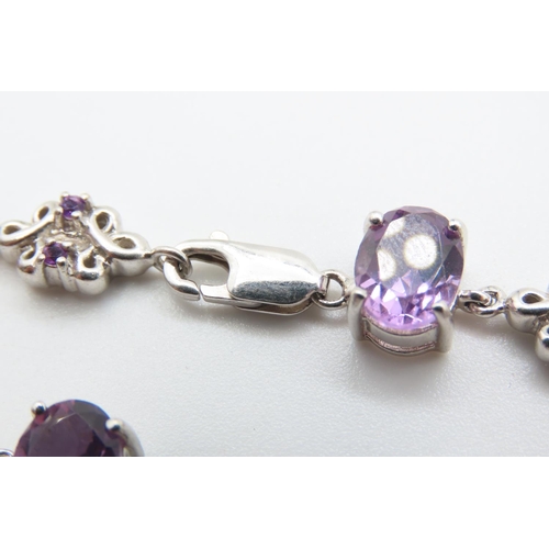 218 - Seven Stone Amethyst Set Bracelet Mounted on 9 Carat White Gold 19cm Long