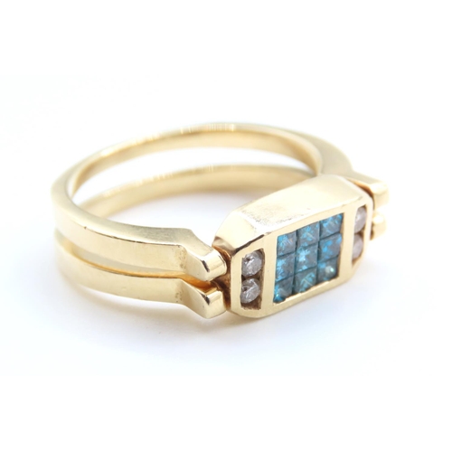 219 - Diamond and Blue Diamond Metamorphic Reversable Ring Mounted on a 18 Carat Yellow Gold Band Size Q a... 