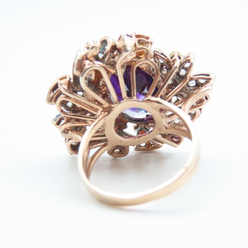 220 - Amethyst and Ruby Aquamarine and Citrine Set Diamond Cluster Ring Mounted on 9 Carat Rose Gold Band ... 