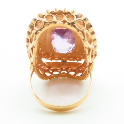 222 - Diamond and Amethyst Cluster Ring Centerstone Cushion Cut Mounted on 9 Carat Yellow Gold Band Basket... 