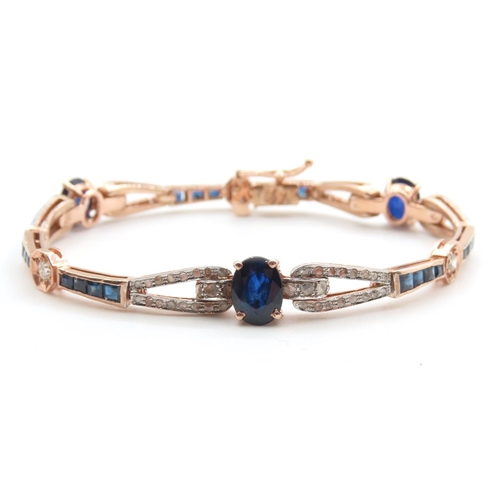 223 - Sapphire and Diamond Ladies Bracelet Articulated Form Mounted on 9 Carat Yellow Gold Finely Detailed... 