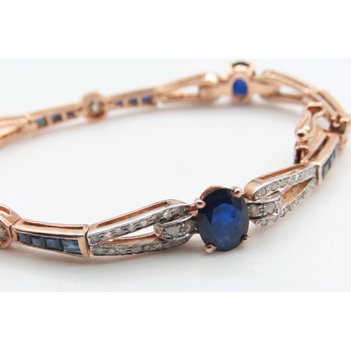 223 - Sapphire and Diamond Ladies Bracelet Articulated Form Mounted on 9 Carat Yellow Gold Finely Detailed... 