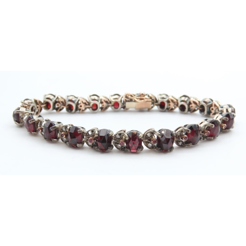 224 - Ruby Garnet Diamond Set Ladies Bracelet Mounted on 9 Carat Rose Gold 19cm Long