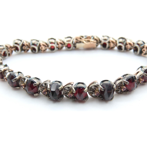 224 - Ruby Garnet Diamond Set Ladies Bracelet Mounted on 9 Carat Rose Gold 19cm Long