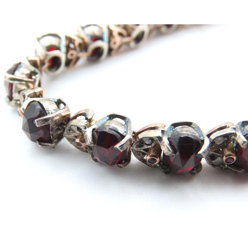 224 - Ruby Garnet Diamond Set Ladies Bracelet Mounted on 9 Carat Rose Gold 19cm Long