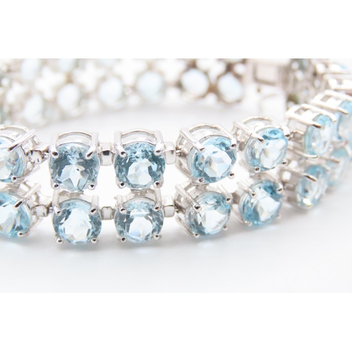 23 - Aquamarine Set Twin Row Bracelet Mounted in 9 Carat White Gold 17.5cm Long Articulated Form Please N... 