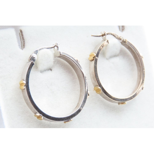 232 - Pair of 9 Carat Yellow and White Gold Cartier Design Hoop Earrings Each 2cm Diameter