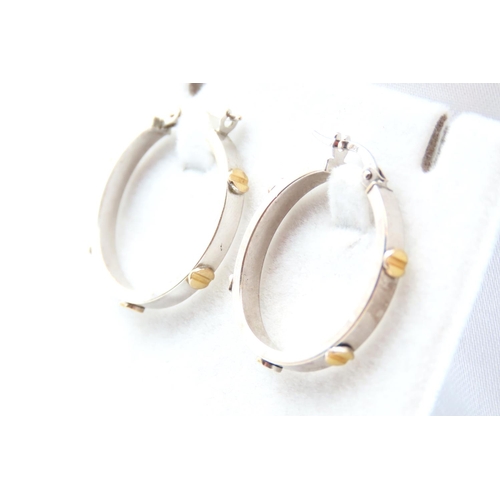 232 - Pair of 9 Carat Yellow and White Gold Cartier Design Hoop Earrings Each 2cm Diameter