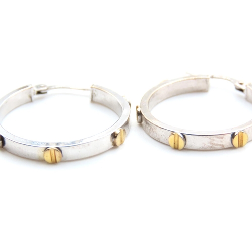 232 - Pair of 9 Carat Yellow and White Gold Cartier Design Hoop Earrings Each 2cm Diameter