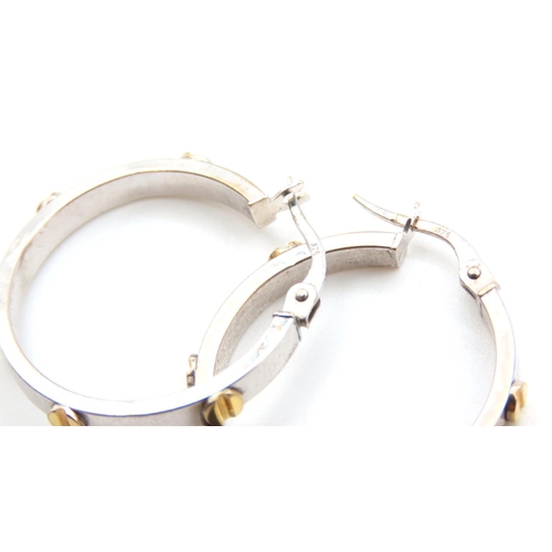 232 - Pair of 9 Carat Yellow and White Gold Cartier Design Hoop Earrings Each 2cm Diameter