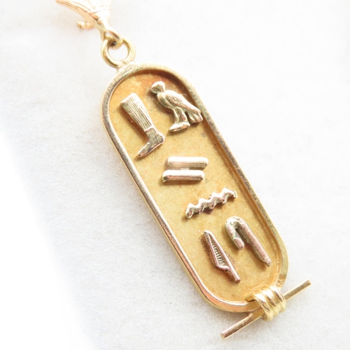 237 - Pair of 18 Carat Yellow Gold Hieroglyphic Drop Form Earrings Attractively Detailed Each 5cm High